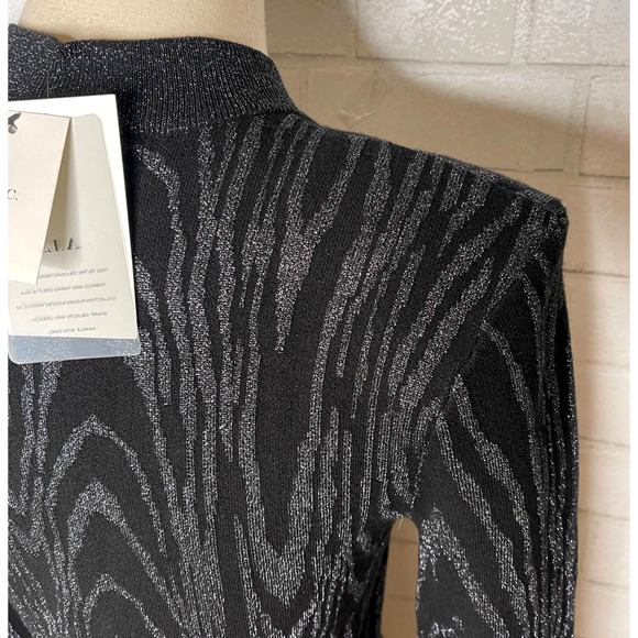 NWT! ALC 6 Metallic SILVER ZIGGY Dress $395 Bodycon Stretch Black Long Sleeve M - Picture 7 of 8